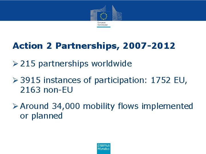 Action 2 Partnerships, 2007 -2012 Ø 215 partnerships worldwide Ø 3915 instances of participation: