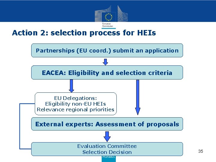 Action 2: selection process for HEIs Partnerships (EU coord. ) submit an application EACEA: