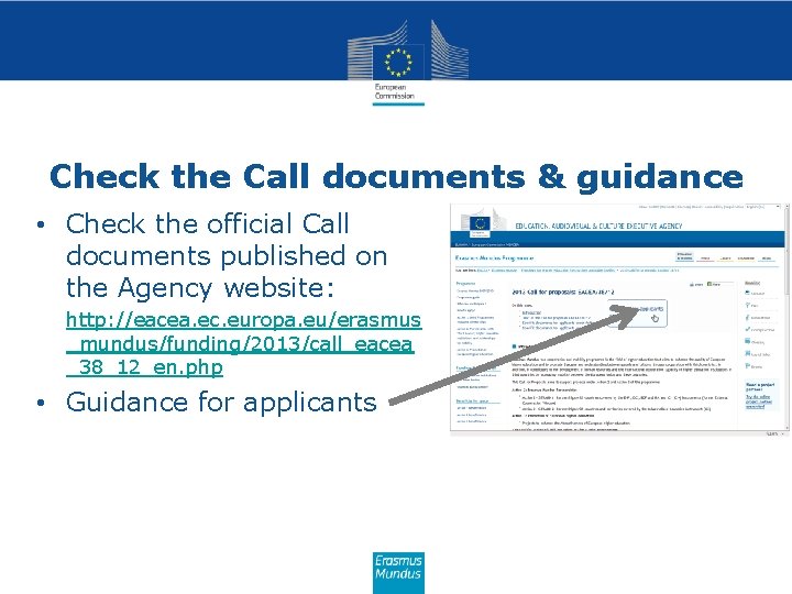 Check the Call documents & guidance • Check the official Call documents published on