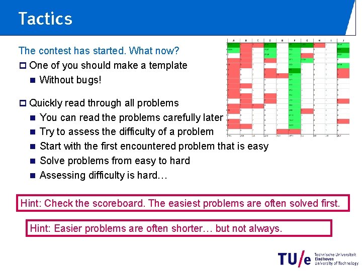 Tactics The contest has started. What now? p One of you should make a