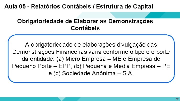 Aula 05 - Relatórios Contábeis / Estrutura de Capital Obrigatoriedade de Elaborar as Demonstrações