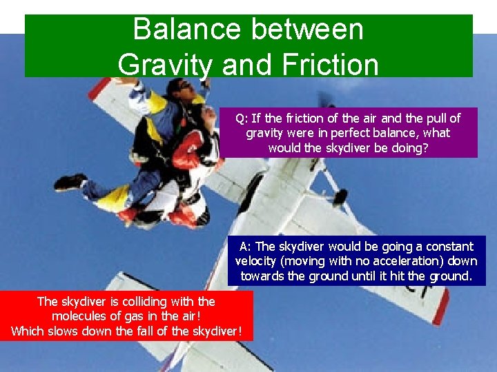 Balance between Gravity and Friction Q: If the friction of the air and the