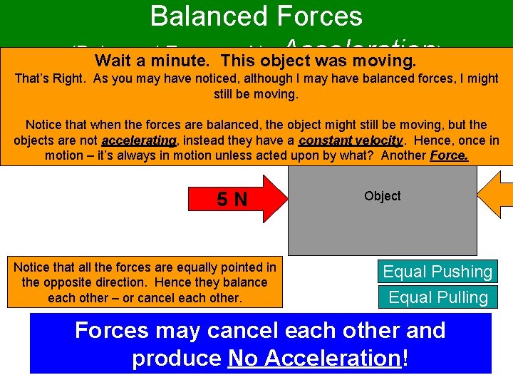 Balanced Forces (Balanced Forces. This = No Acceleration Wait a minute. object was moving.