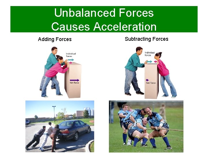 Unbalanced Forces Causes Acceleration Adding Forces Subtracting Forces 