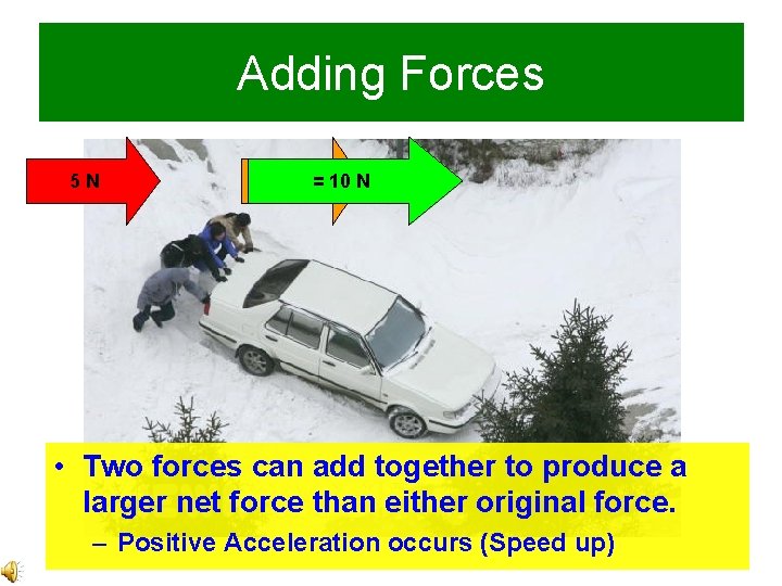 Adding Forces 5 N 5 N = 10 N • Two forces can add