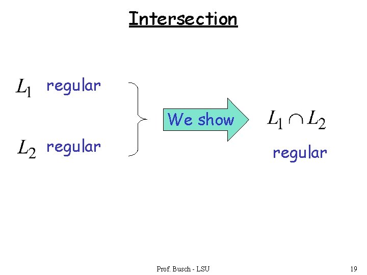 Intersection regular We show regular Prof. Busch - LSU 19 