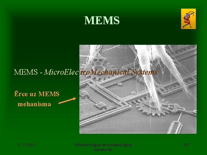 MEMS - Micro. Elec tro. Mechanical Systems Ērce uz MEMS mehanisma 11. 10. 2013.