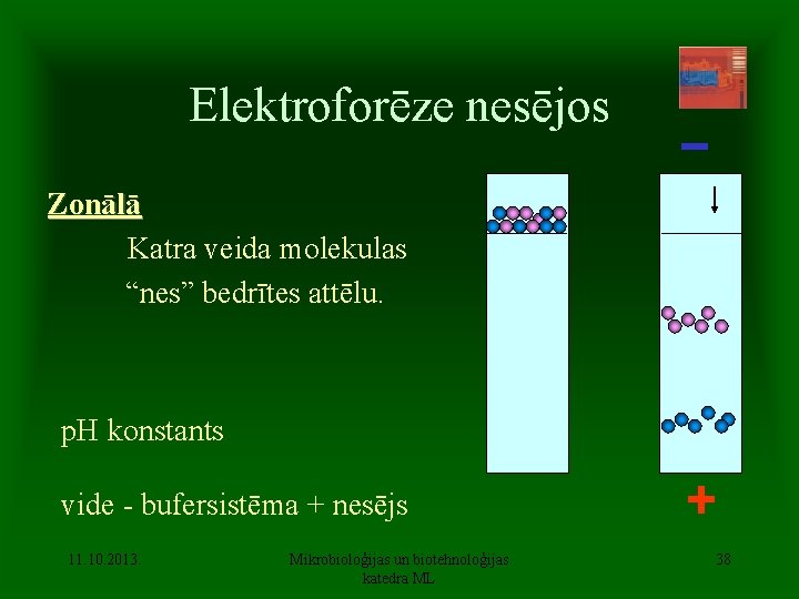 Elektroforēze nesējos Zonālā Katra veida molekulas “nes” bedrītes attēlu. p. H konstants vide -