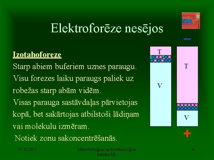 Elektroforēze nesējos Izotahoforeze Starp abiem buferiem uznes paraugu. Visu forezes laiku paraugs paliek uz