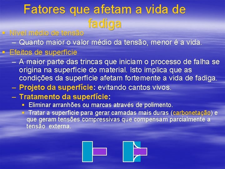 Fatores que afetam a vida de fadiga § Nível médio de tensão – Quanto