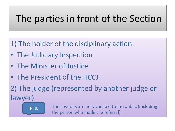 The parties in front of the Section 1) The holder of the disciplinary action: