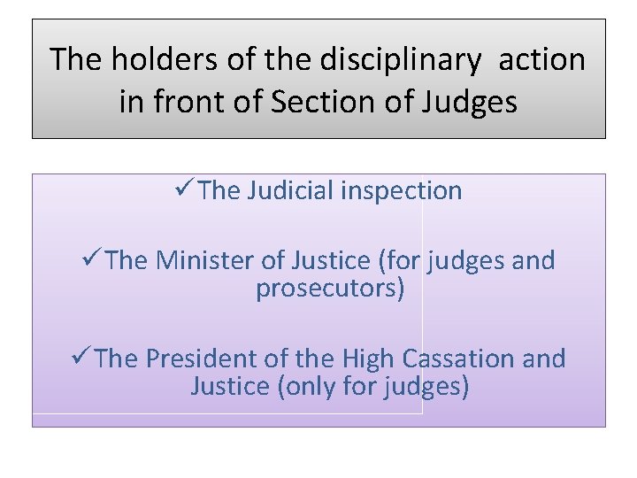 The holders of the disciplinary action in front of Section of Judges üThe Judicial