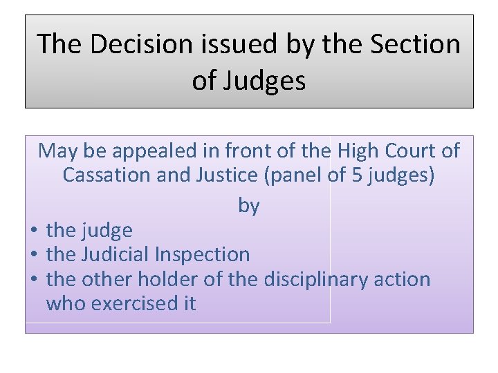 The Decision issued by the Section of Judges May be appealed in front of