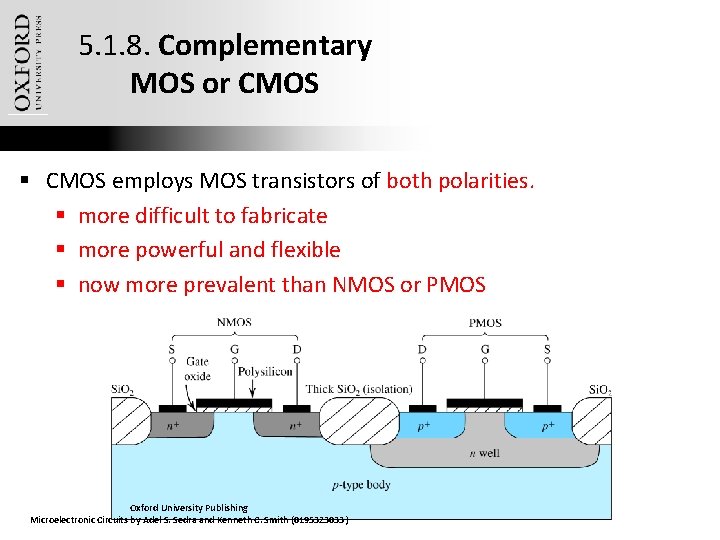 5. 1. 8. Complementary MOS or CMOS § CMOS employs MOS transistors of both