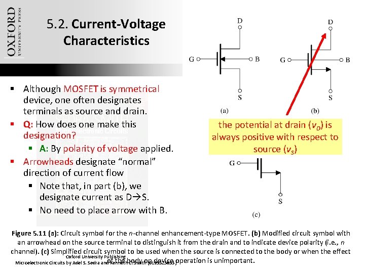 5. 2. Current-Voltage Characteristics § Although MOSFET is symmetrical device, one often designates terminals