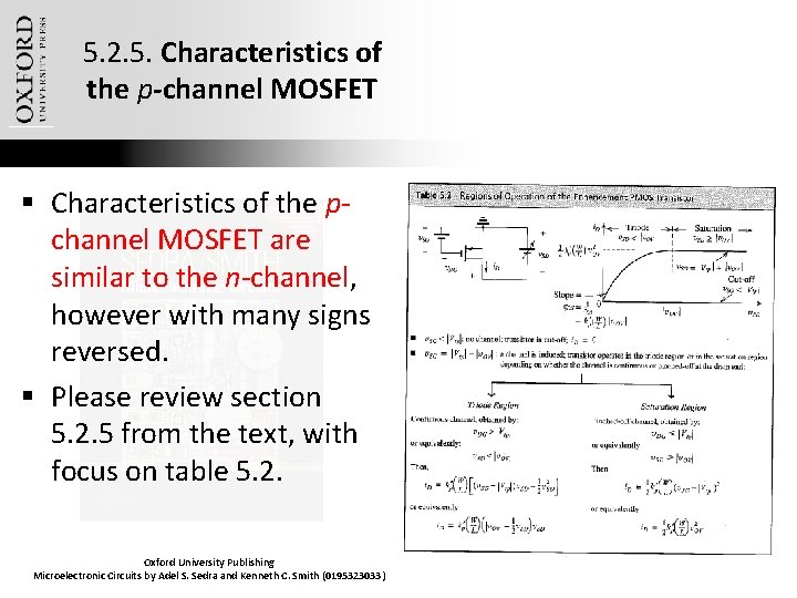 5. 2. 5. Characteristics of the p-channel MOSFET § Characteristics of the pchannel MOSFET