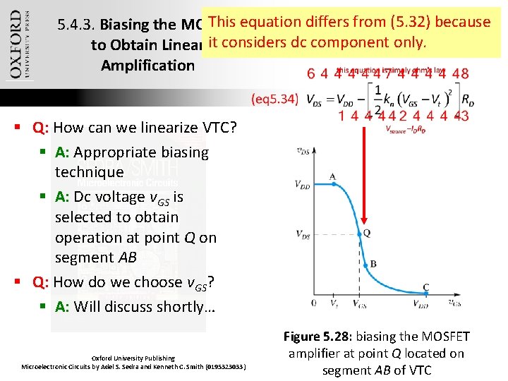 This equation differs from (5. 32) because 5. 4. 3. Biasing the MOSFET to