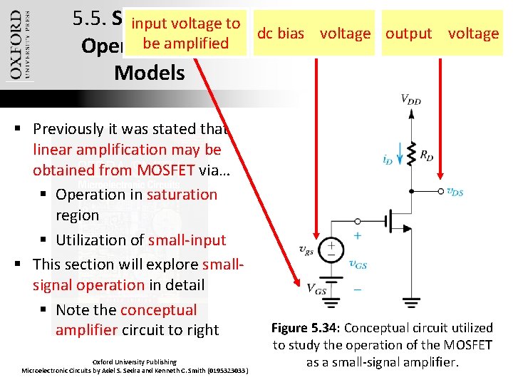 5. 5. Small-Signal input voltage to be amplified Operation and Models § Previously it