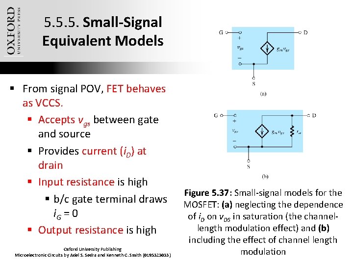 5. 5. 5. Small-Signal Equivalent Models § From signal POV, FET behaves as VCCS.