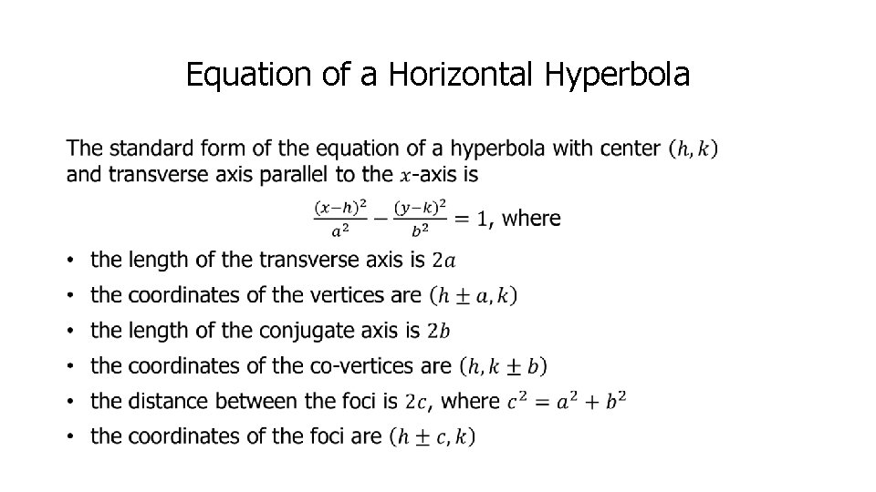 Equation of a Horizontal Hyperbola 