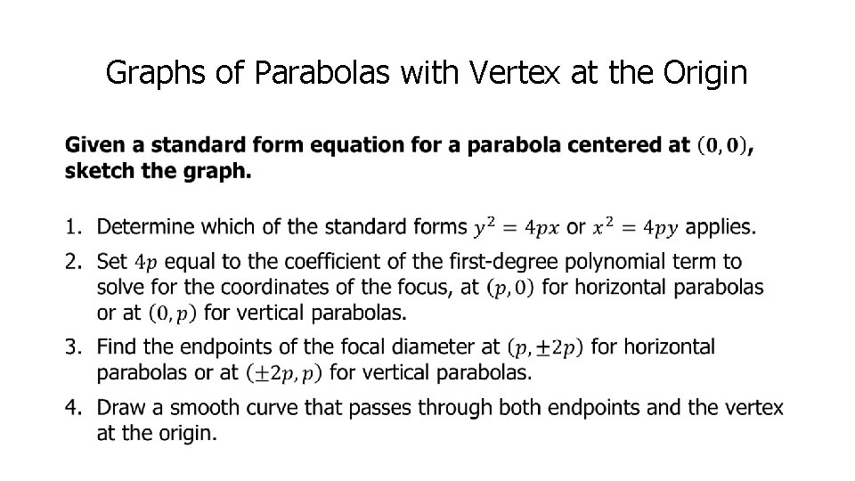 Graphs of Parabolas with Vertex at the Origin 