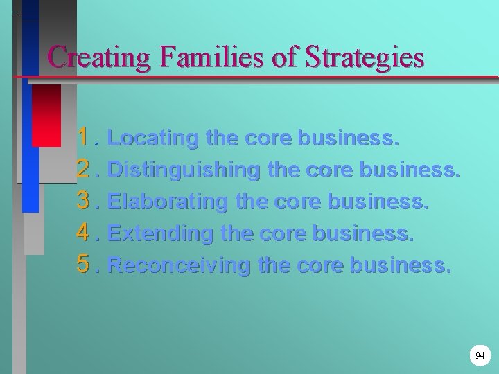 Creating Families of Strategies 1. Locating the core business. 2. Distinguishing the core business.