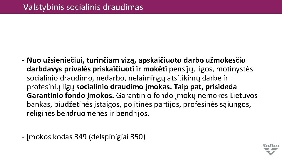 Valstybinis socialinis draudimas - Nuo užsieniečiui, turinčiam vizą, apskaičiuoto darbo užmokesčio darbdavys privalės priskaičiuoti