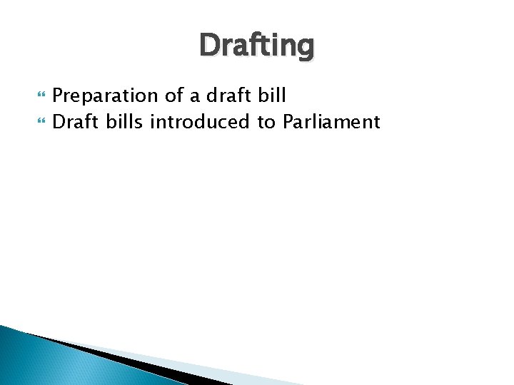 Drafting Preparation of a draft bill Draft bills introduced to Parliament 