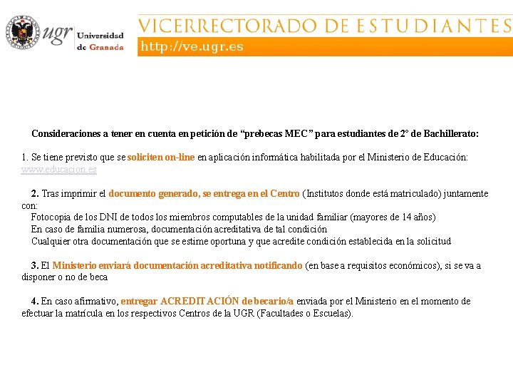 Consideraciones a tener en cuenta en petición de “prebecas MEC” para estudiantes de 2º