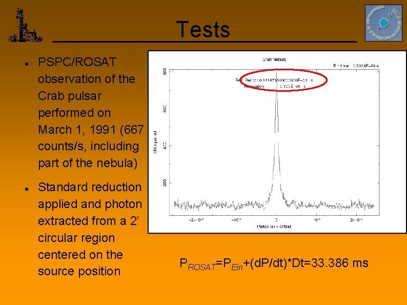 Tests PSPC/ROSAT observation of the Crab pulsar performed on March 1, 1991 (667 counts/s,