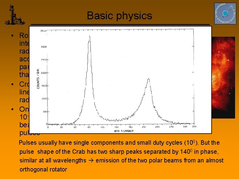 Basic physics • Rotational energy goes into intense low-frequency radiation and into accelerating charged