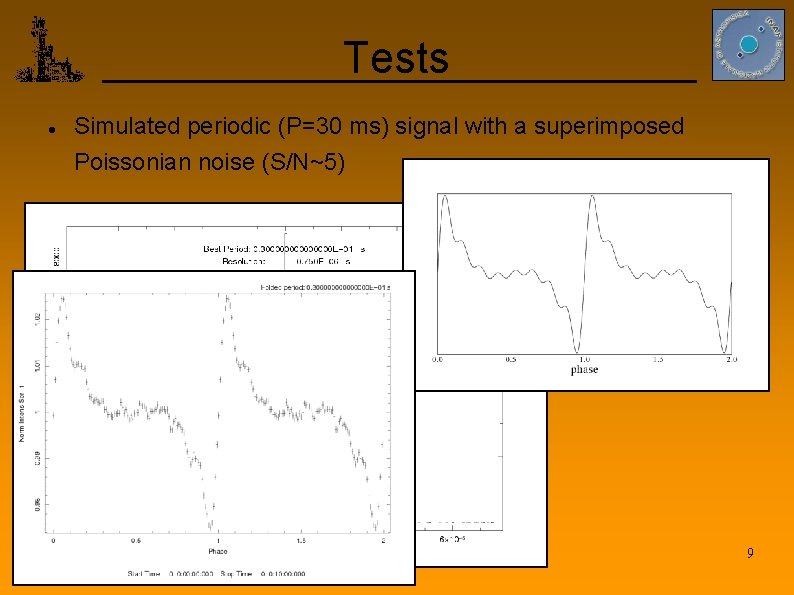 Tests Simulated periodic (P=30 ms) signal with a superimposed Poissonian noise (S/N~5) 9 