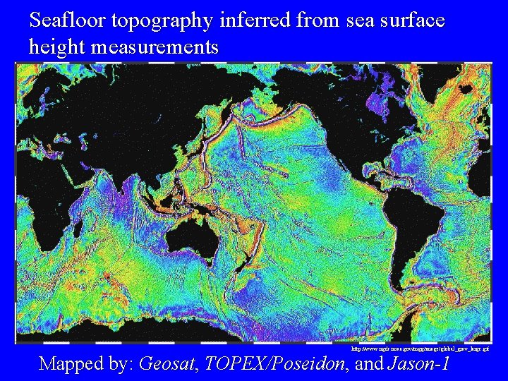 Seafloor topography inferred from sea surface height measurements http: //www. ngdc. noaa. gov/mgg/image/global_grav_large. gif