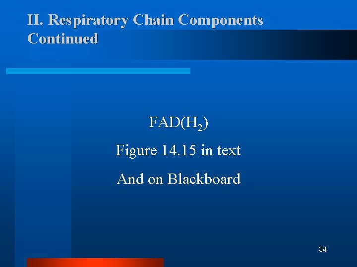 II. Respiratory Chain Components Continued FAD(H 2) Figure 14. 15 in text And on II. Respiratory Chain Components Continued FAD(H 2) Figure 14. 15 in text And on