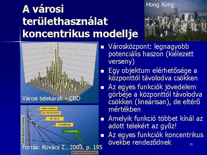 A városi területhasználat koncentrikus modellje n n n Városi telekárak – CBD n n