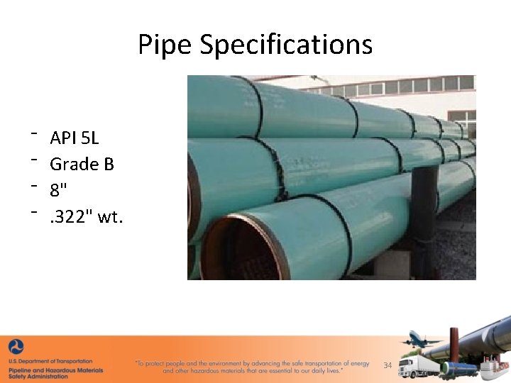 Pipe Specifications ⁻ ⁻ API 5 L Grade B 8". 322" wt. 34 