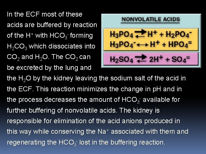 In the ECF most of these acids are buffered by reaction of the H+
