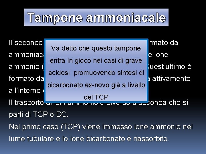 Tampone ammoniacale Il secondo sistema tampone è il sistema formato da Va detto che