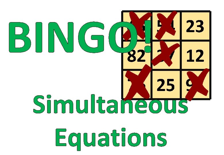 BINGO! 45 54 23 82 37 12 76 25 91 Simultaneous Equations 