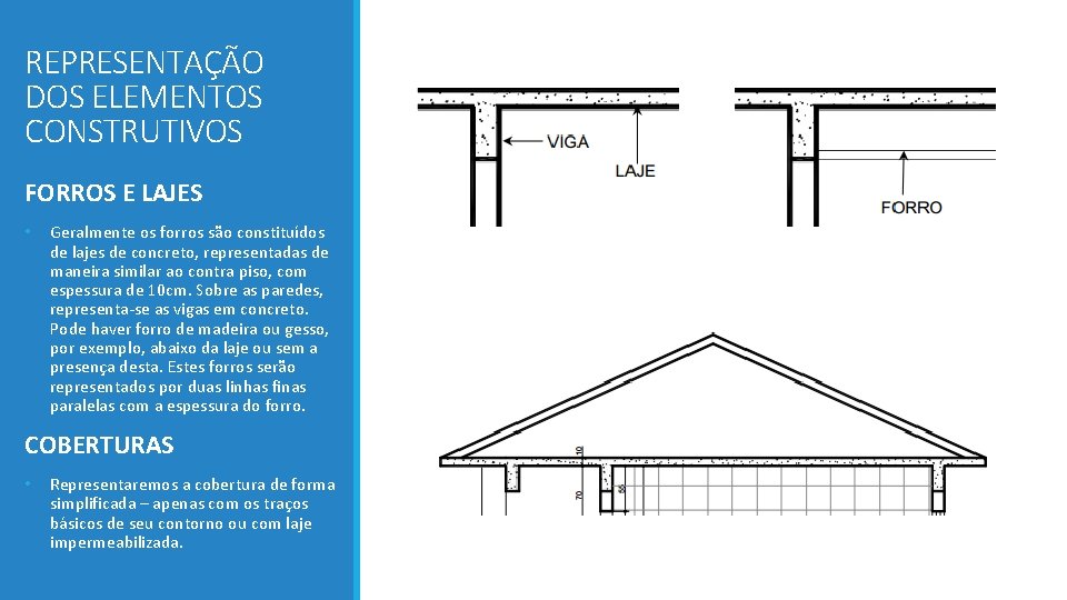 REPRESENTAÇÃO DOS ELEMENTOS CONSTRUTIVOS FORROS E LAJES • Geralmente os forros são constituídos de