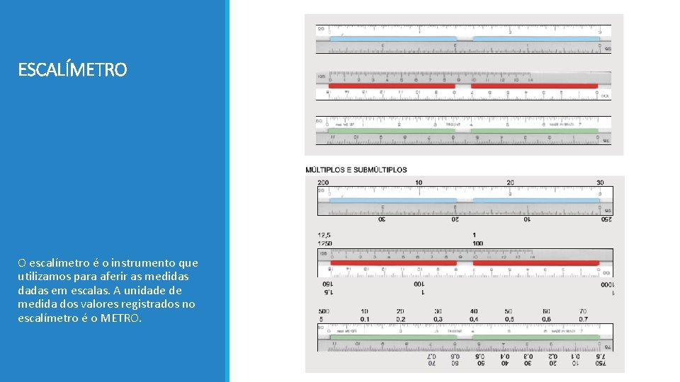 ESCALÍMETRO O escalímetro é o instrumento que utilizamos para aferir as medidas dadas em