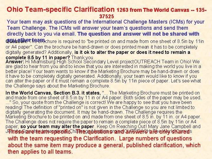 Ohio Team-specific Clarification 1263 from The World Canvas -- 135 - 37525 Your team