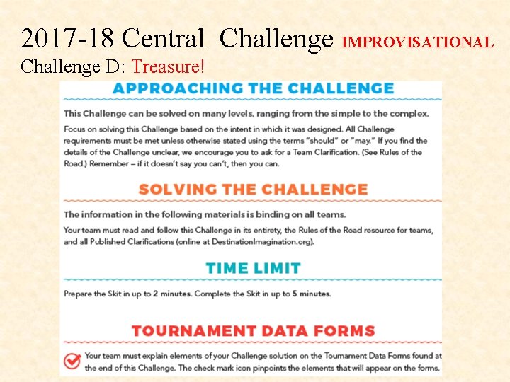 2017 18 Central Challenge IMPROVISATIONAL Challenge D: Treasure! 