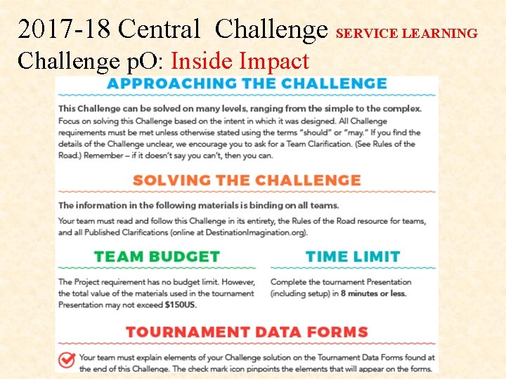 2017 18 Central Challenge SERVICE LEARNING Challenge p. O: Inside Impact 