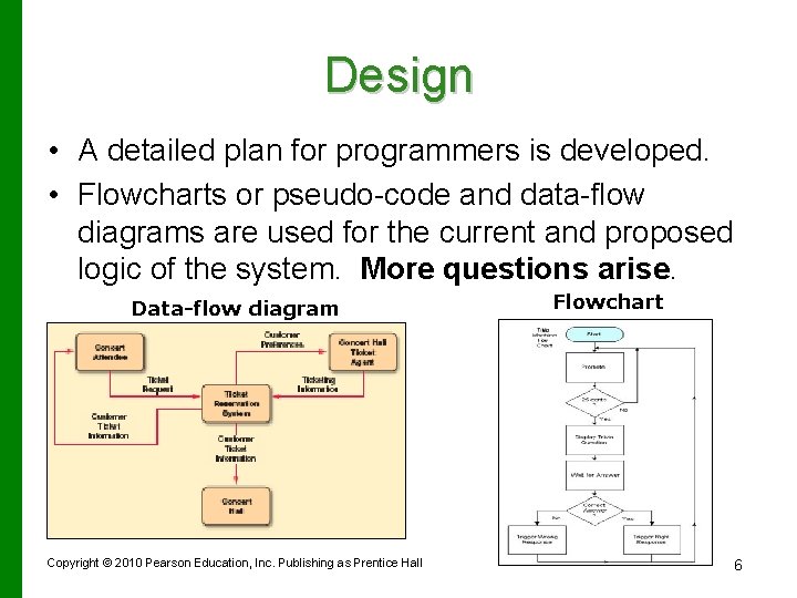 Design • A detailed plan for programmers is developed. • Flowcharts or pseudo-code and