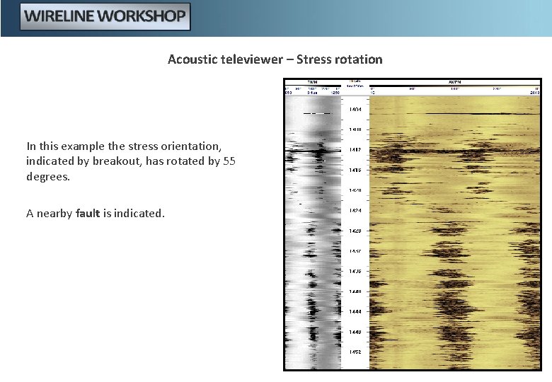 Acoustic televiewer – Stress rotation In this example the stress orientation, indicated by breakout,