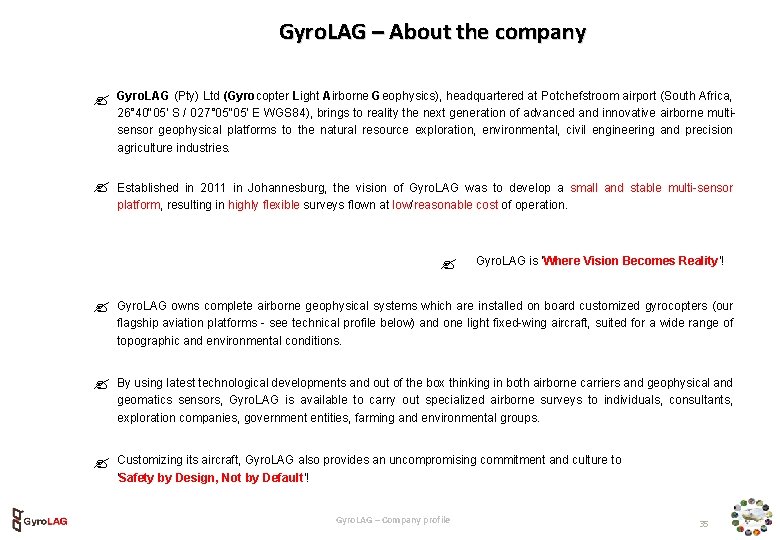 Gyro. LAG – About the company Gyro. LAG (Pty) Ltd (Gyrocopter Light Airborne Geophysics),