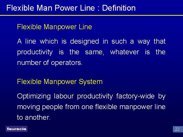 Flexible Man Power Line : Definition Flexible Manpower Line A line which is designed