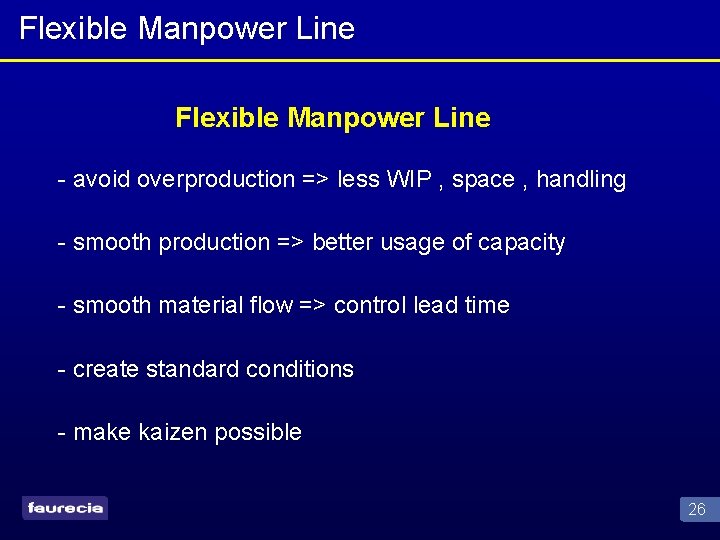 Flexible Manpower Line - avoid overproduction => less WIP , space , handling -