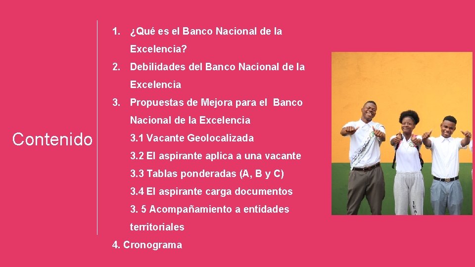 1. ¿Qué es el Banco Nacional de la Excelencia? 2. Debilidades del Banco Nacional